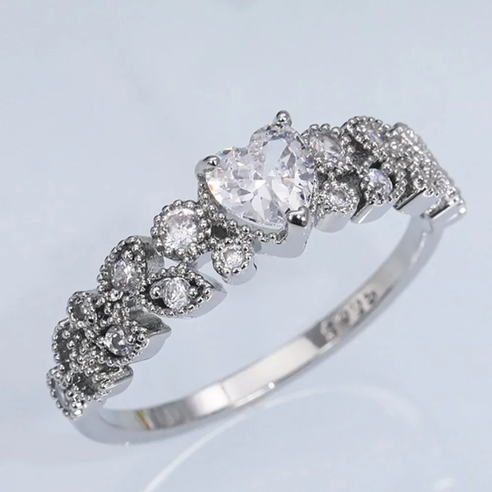 😍Heart shape CZ Eternity 925 Silver Plated Fashion Ring for Women, L089
